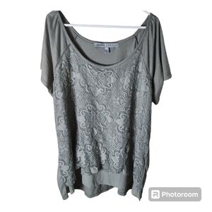 Absolutly Famous womens  olive green top with  lace detailing  size 3x